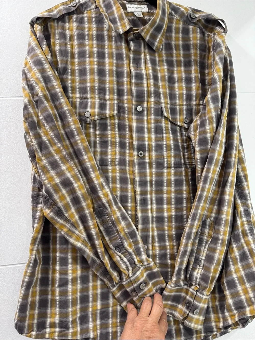 Banana Republic Yellow & Gray Plaid Lightweight Shirt Jacket
